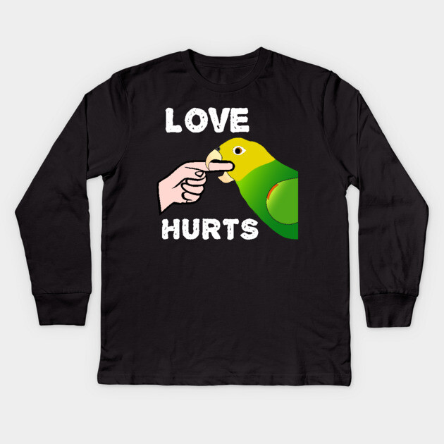 Love Hurts Double Yellow Headed Amazon Parrot Kids Long Sleeve T-Shirt by Einstein Parrot