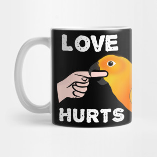 Love Hurts Sun Conure Parrot Biting Mug