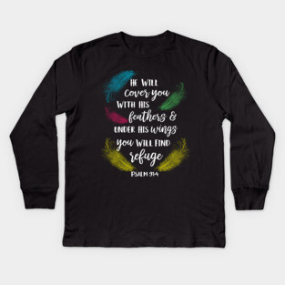 Cover You With His Feathers Psalm 91:4 Parrot bird Kids Long Sleeve T-Shirt