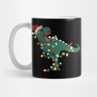 T-Rex Santa Christmas Lights Mug