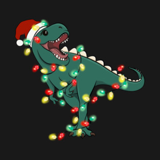 T-Rex Santa Christmas Lights T-Shirt