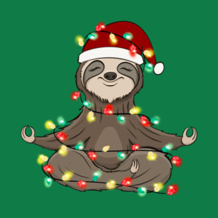 Lazy Sloth Santa Meditation Christmas Lights T-Shirt