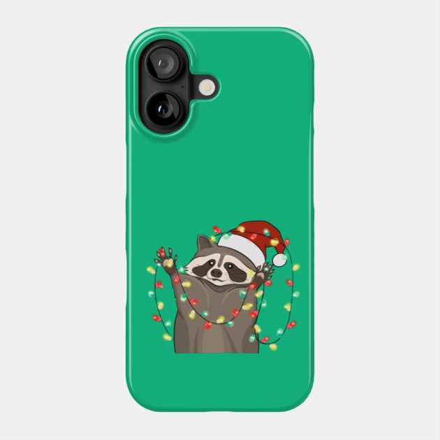 Racoon Santa Hat Christmas Lights Phone Case by The WYLD Tribe