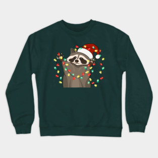Racoon Santa Hat Christmas Lights Crewneck Sweatshirt