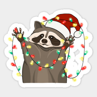 Racoon Santa Hat Christmas Lights Sticker