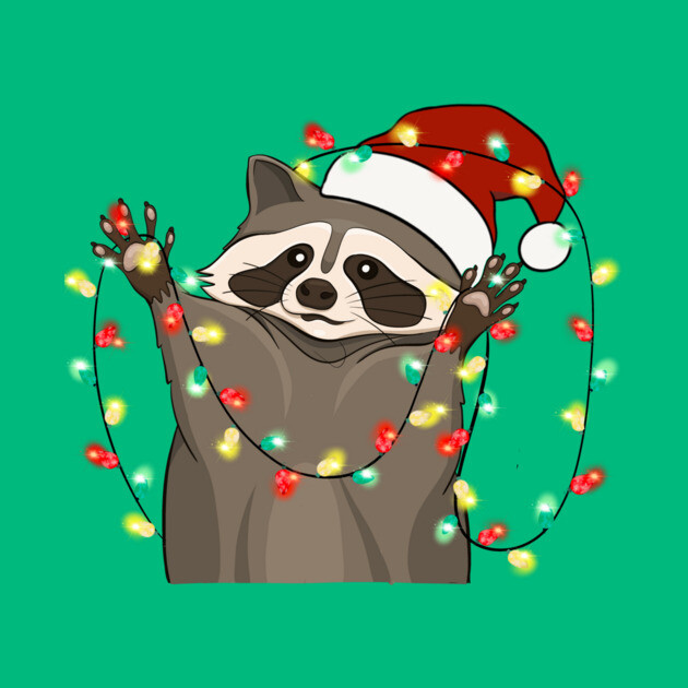 Racoon Santa Hat Christmas Lights by The WYLD Tribe