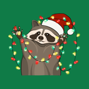 Racoon Santa Hat Christmas Lights T-Shirt