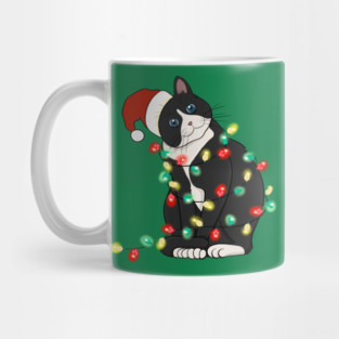 Cat Santa Christmas Lights Mug