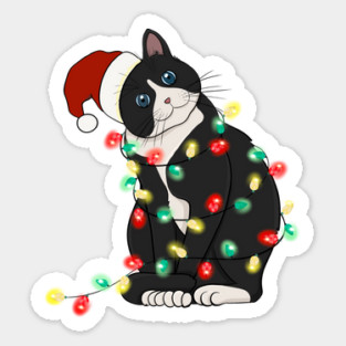 Cat Santa Christmas Lights Sticker