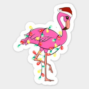 Flamingo Wrapped With Christmas Lights Sticker