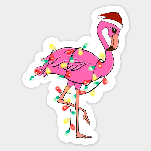 Flamingo Wrapped With Christmas Lights Sticker by The WYLD Tribe