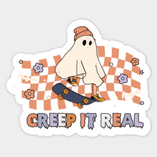 Creep it Real Cool Ghost on Skateboard Halloween Sticker
