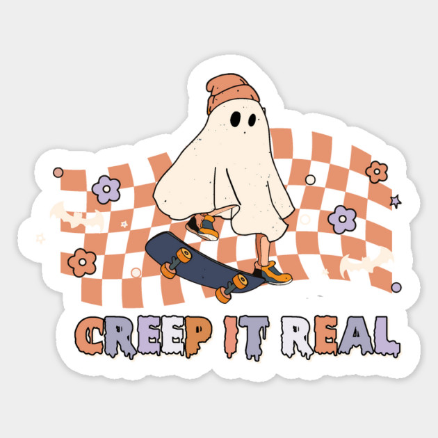 Creep it Real Cool Ghost on Skateboard Halloween Sticker by The WYLD Tribe