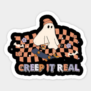 Creep it Real Cool Ghost on Skateboard Halloween Magnet