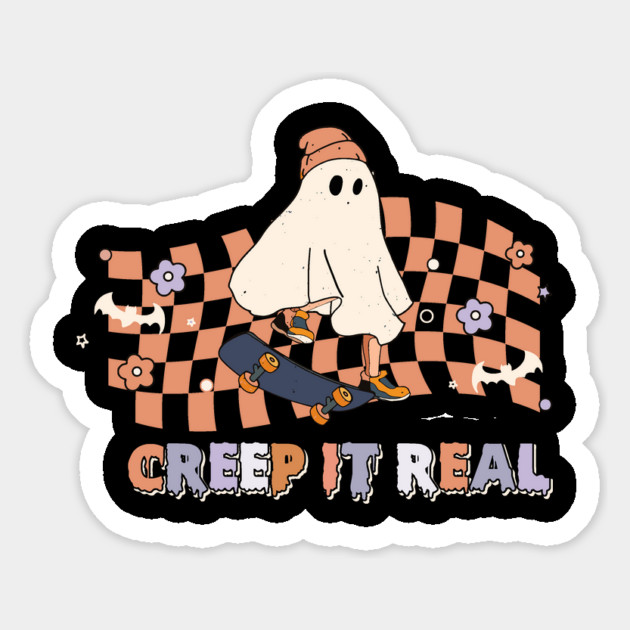 Creep it Real Cool Ghost on Skateboard Halloween Magnet by The WYLD Tribe