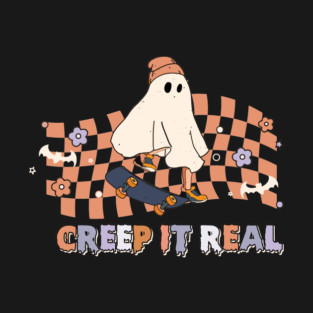 Creep it Real Cool Ghost on Skateboard Halloween T-Shirt
