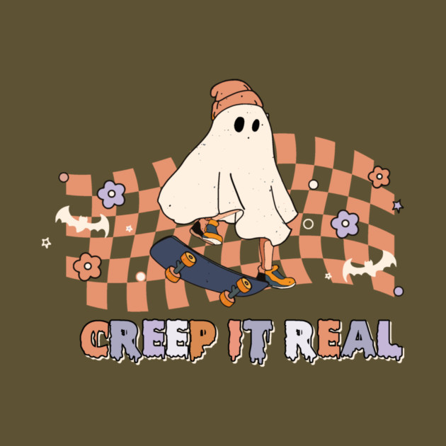 Creep it Real Cool Ghost on Skateboard Halloween by The WYLD Tribe