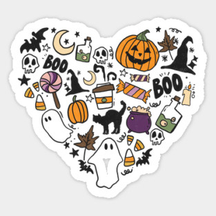 Heart Shape Halloween Spooky Ghost Boo Pumpkin Sticker