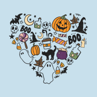Heart Shape Halloween Spooky Ghost Boo Pumpkin T-Shirt