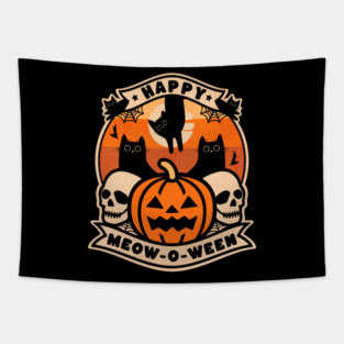 Halloween Happy Meow-O-ween Cute Black Cats Funny Costume Tapestry