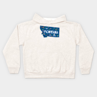 Montana State USA Illustrated Map Kids Hoodie