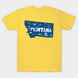 Montana State USA Illustrated Map T-Shirt