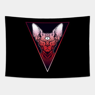 three eyed sphinx cat , triangle sticker Tapestry