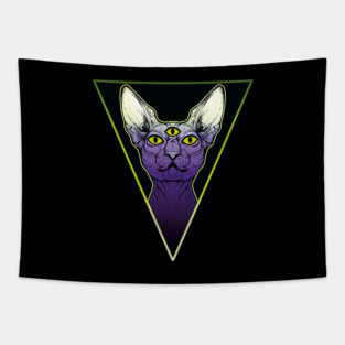 Three eyes creepy spooky sphynx cat Tapestry