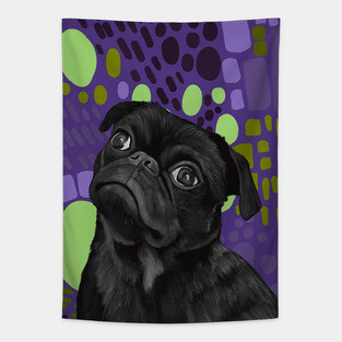 Sweet Pug on Modern Abstract Background Tapestry