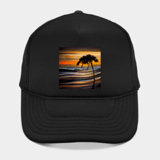 Crashing Waves at the Shore sea Life Tree Sunset Hat
