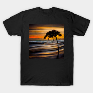 Crashing Waves at the Shore sea Life Tree Sunset T-Shirt