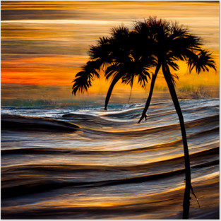 Crashing Waves at the Shore sea Life Tree Sunset Posters and Art