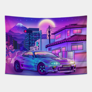 Toyota Supra mk4 Car Synthwave Tapestry