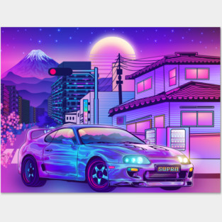 Toyota Supra mk4 Car Synthwave Posters and Art