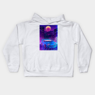 Toyota Supra mk4 Car Synthwave Tokyo City Kids Hoodie