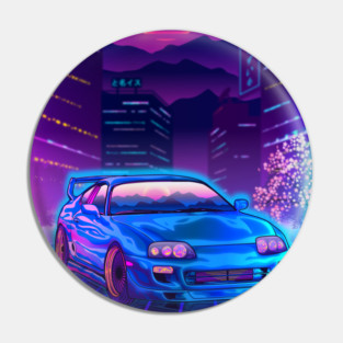 Toyota Supra mk4 Car Synthwave Tokyo City Pin
