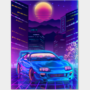 Toyota Supra mk4 Car Synthwave Tokyo City Posters and Art