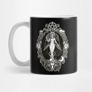 Baphochick - woman, death, goth, snake, devil, Baphomet, skull, goth, girl, dark angel, goat, black sticker, moon Mug
