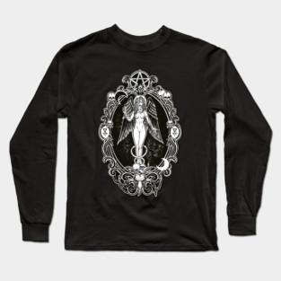Baphochick - woman, death, goth, snake, devil, Baphomet, skull, goth, girl, dark angel, goat, black sticker, moon Long Sleeve T-Shirt