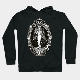 Baphochick - woman, death, goth, snake, devil, Baphomet, skull, goth, girl, dark angel, goat, black sticker, moon Hoodie