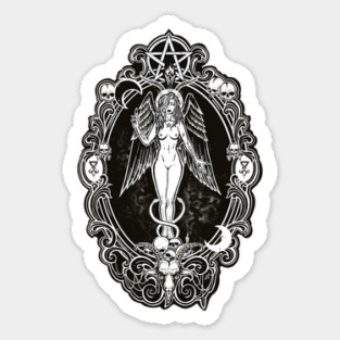 Baphochick - woman, death, goth, snake, devil, Baphomet, skull, goth, girl, dark angel, goat, black sticker, moon Sticker