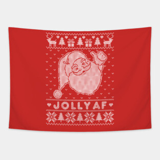 JOLLY AF Ugly Christmas Sweater Tapestry