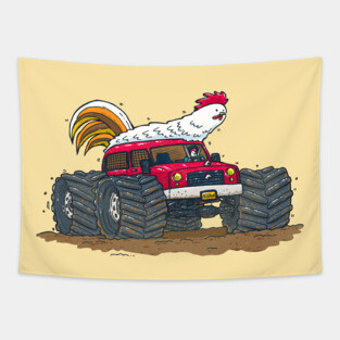 Monster Truck Chicken Tapestry