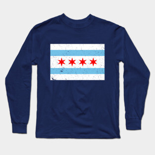 Vintage Distressed Chicago City Flag Long Sleeve T-Shirt