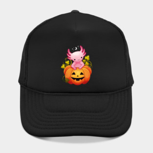 Cute halloween axolotl inside the pumpkin Hat
