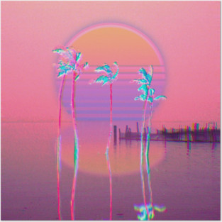 Retrowave sunset aesthetic Posters and Art