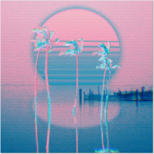 Vaporwave aesthetic purple and teal Posters and Art