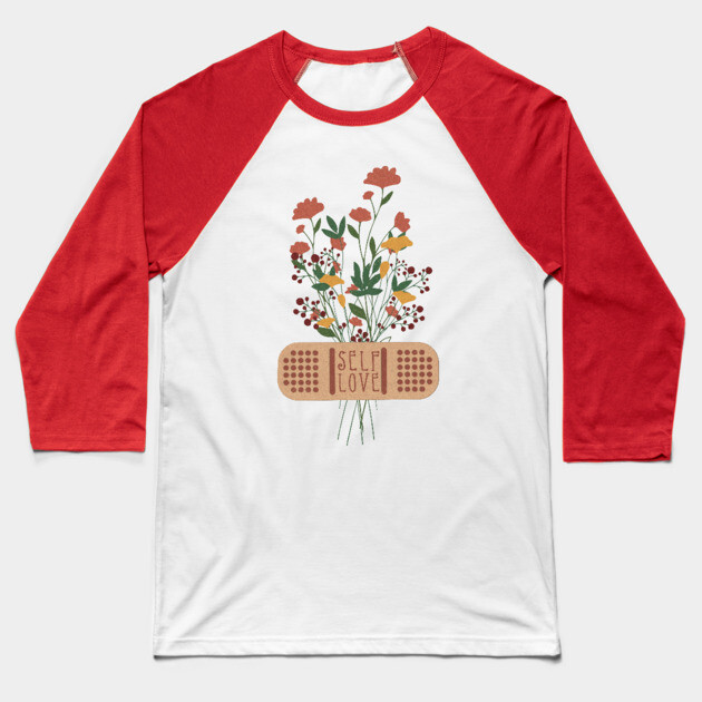 Self Love Floral Bandage Baseball T-Shirt by The WYLD Tribe