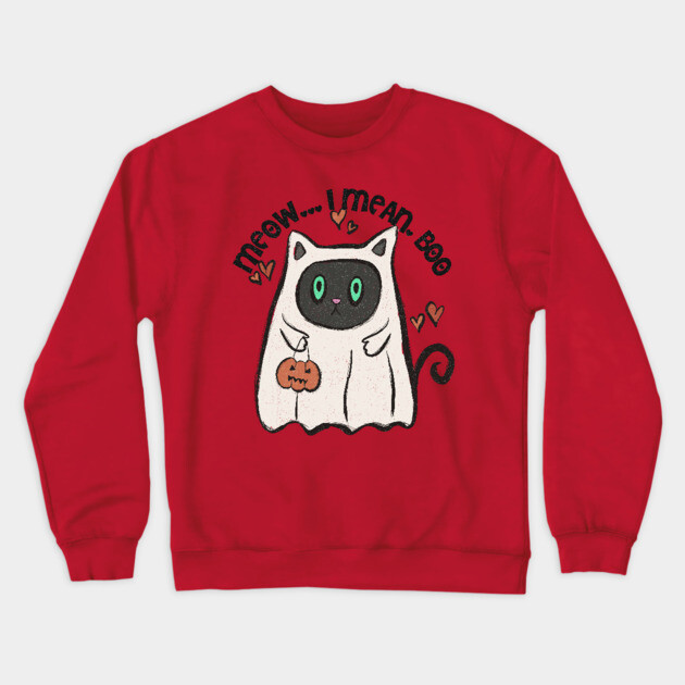 Meow I Mean Boo Cat Halloween Costume Crewneck Sweatshirt by The WYLD Tribe