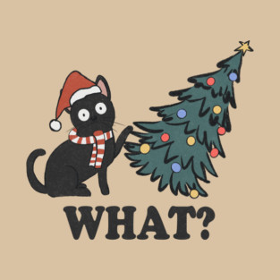 Cat Pushing Christmas Tree T-Shirt